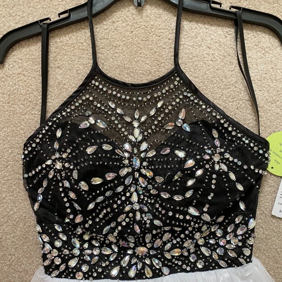 Halter Top Embellished Black and White Gown - Picture 7 of 13